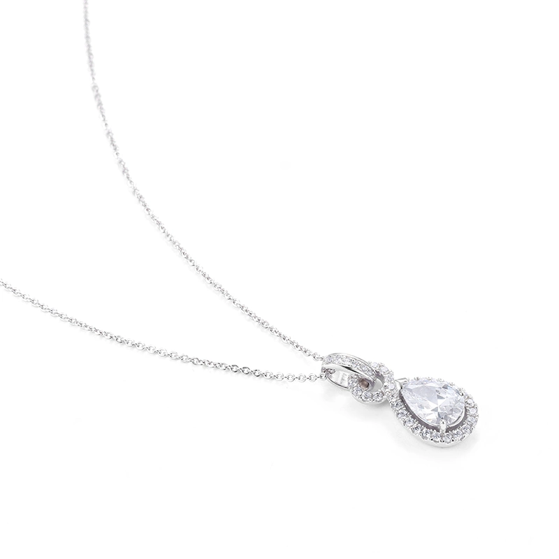 Good Selling Costume Jewelry Luxury Woman Jewellery White Zirconia Teardrop Silver Pendant Anniversary