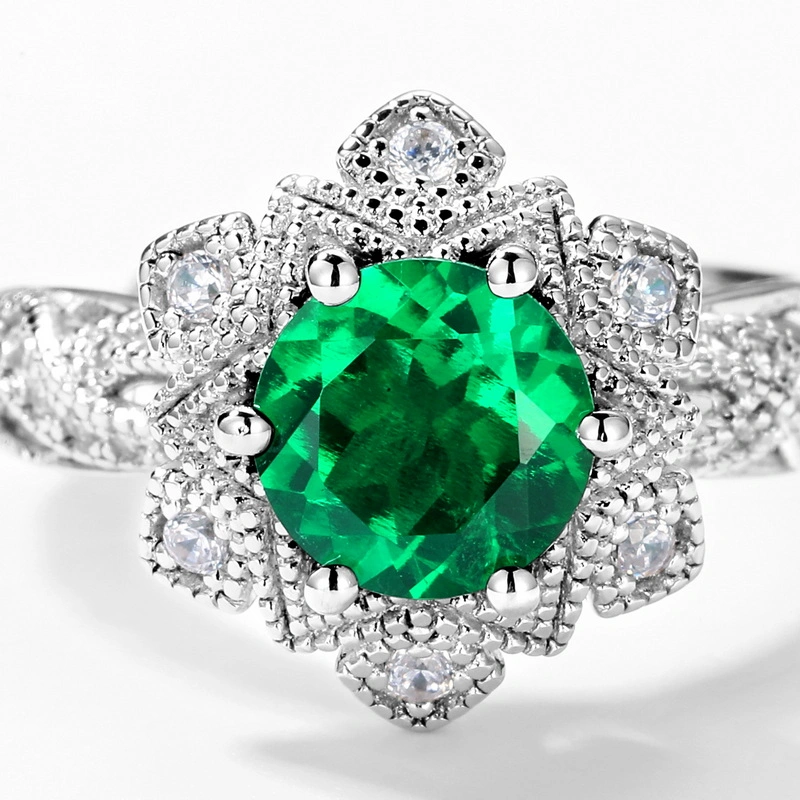Minimalist Adjustable 925 Serling Silver Gemstone Rings Emerald Cut Created Green Emerald