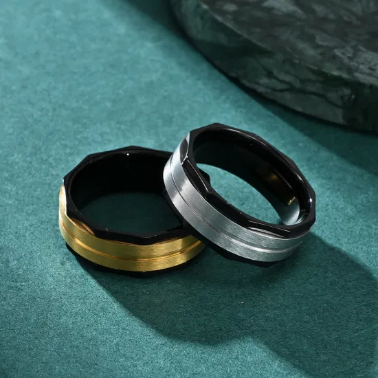 Stainless Steel Matte Men Ring Octagonal Double Step Ring