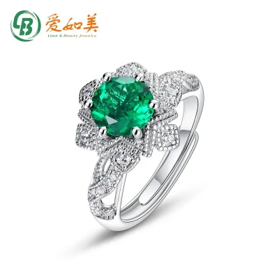 Minimalist Adjustable 925 Serling Silver Gemstone Rings Emerald Cut Created Green Emerald