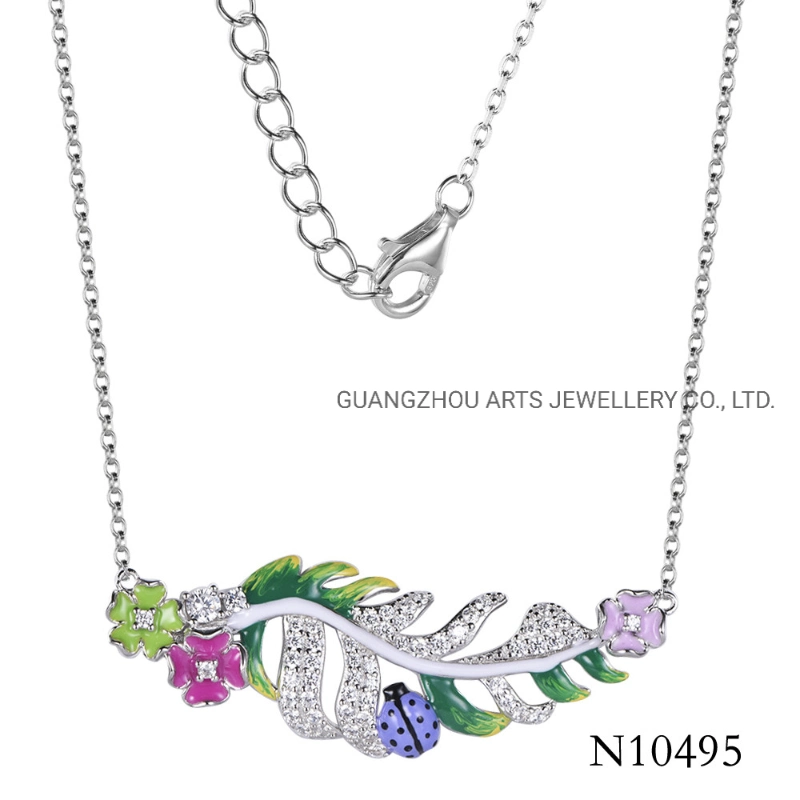 Fashion New Style 925 Silver Jewellry Enamel Flower Pendant Necklace